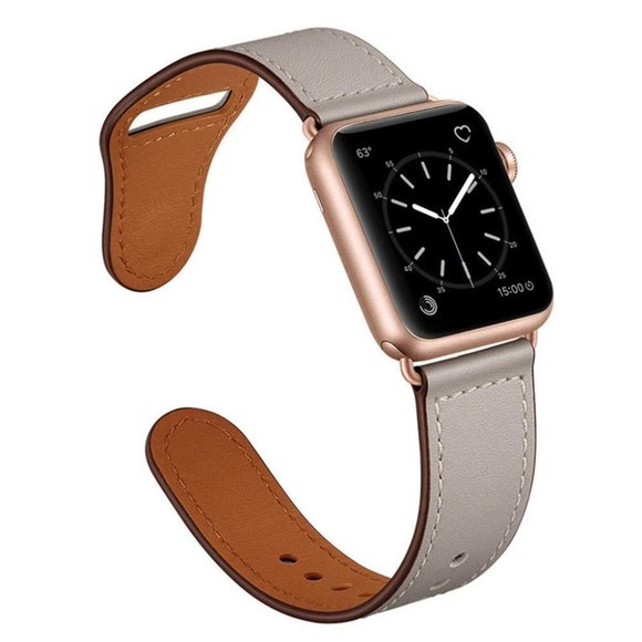 NEW[BAND] Grey Genuine Leather For Apple Watch - Picture 1 of 5